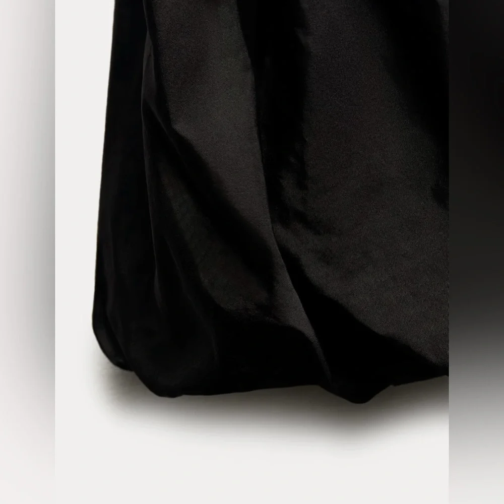 NWT ZARA Off Shoulder TAFFETA Black Mini Dress Balloon Dress Small With Lining - Picture 5 of 11